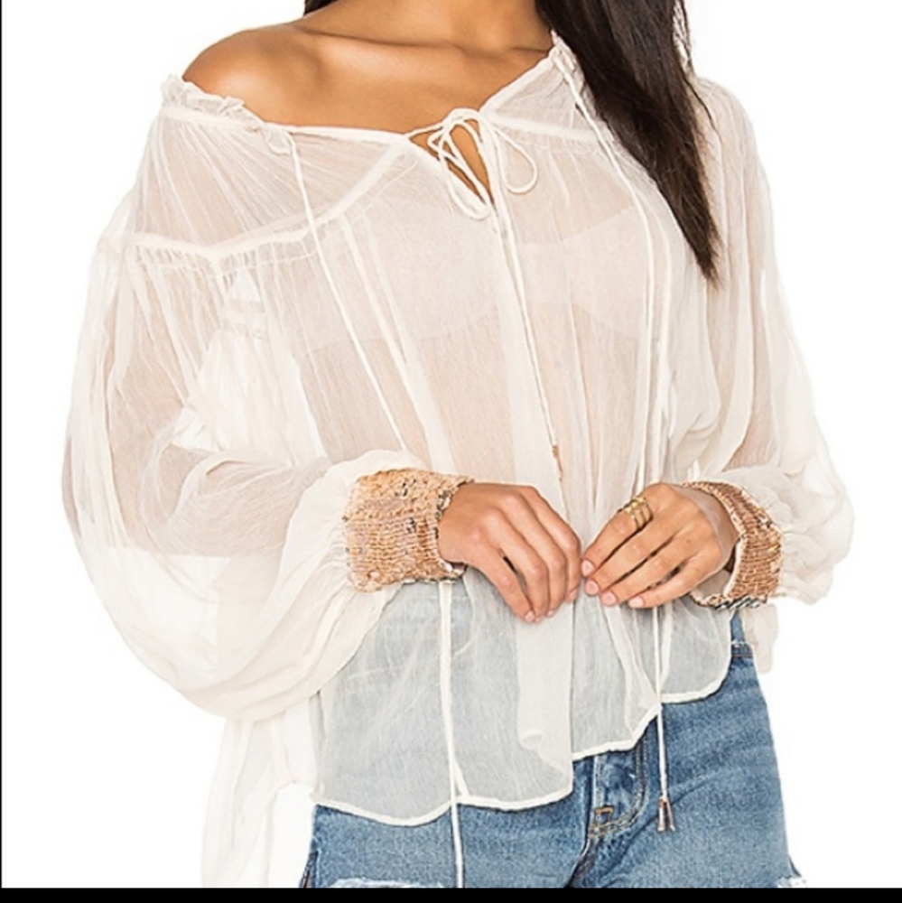 Free People Dream Cuff Sheer sequin blouse